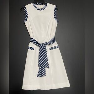 Chic White and Navy Striped Sleeveless Dress